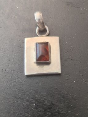 Geometric Sterling And Amber Pendant
